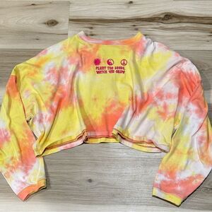 A.Lab Tie Dye Plant Cropped Long Sleeve Tee Shirt Women’s Small